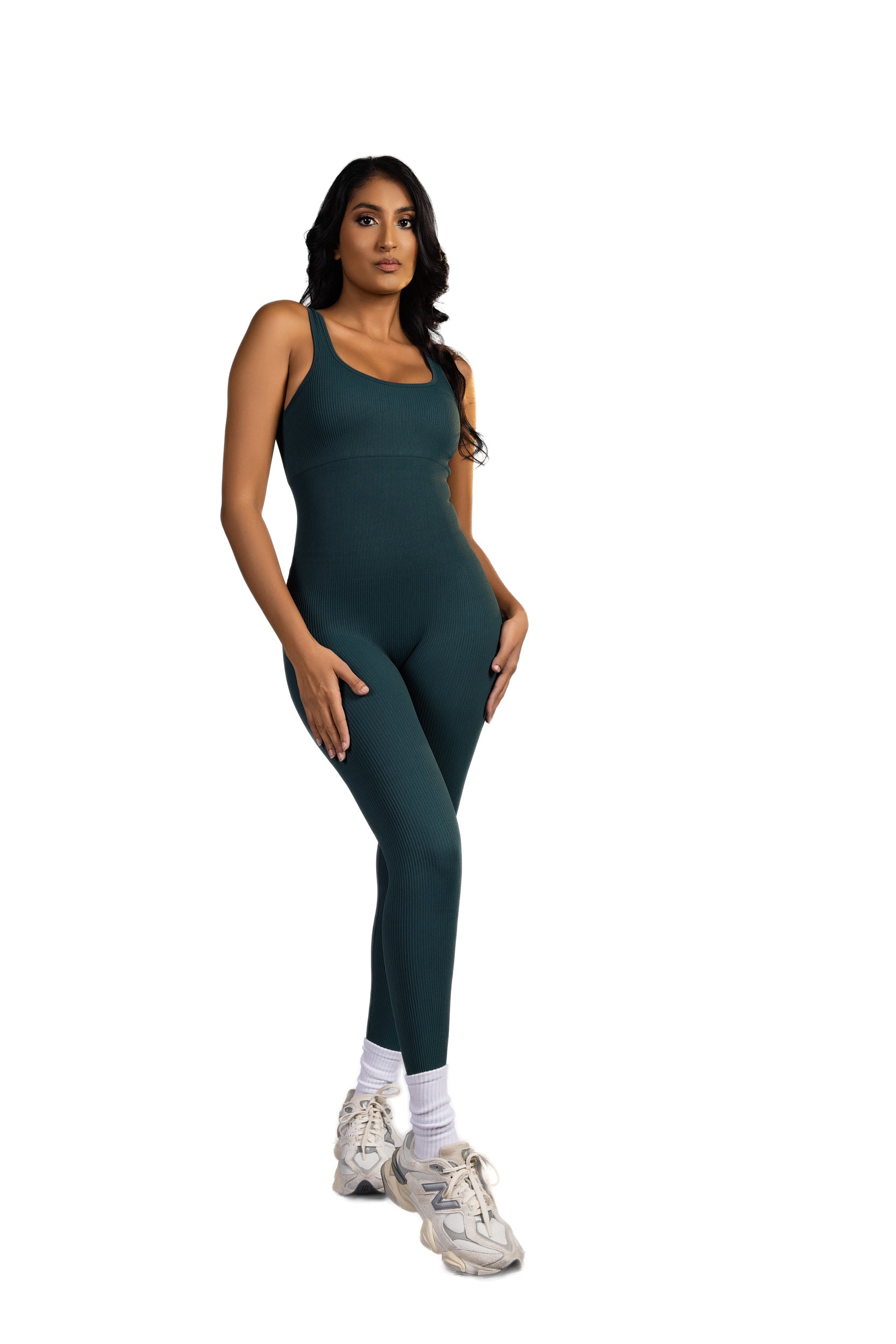 Nyx Ribbed Long Jumpsuit - Green